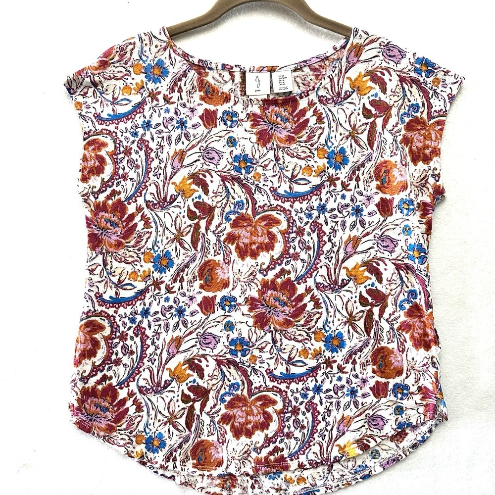 Joie 100% Linen Floral Medium M Coastal Boho Luxury Boxy Tee Shirt Top